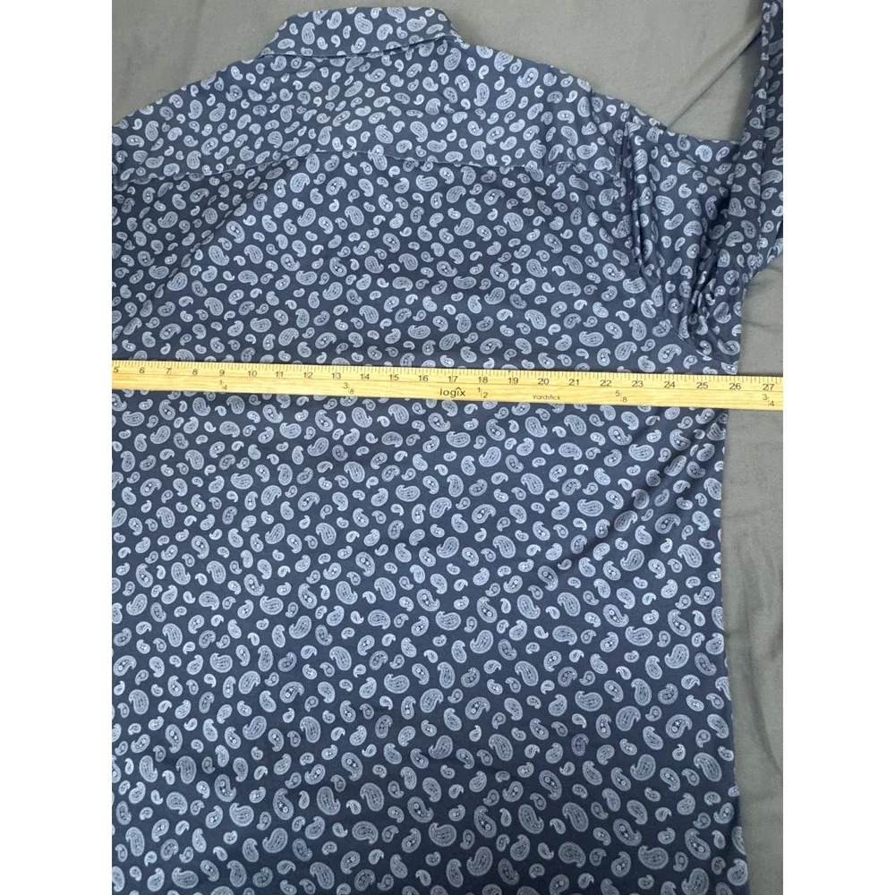 Bugatchi Mens XXL Navy Blue Paisley 8-Way Stretch Long Sleeve Shirt CF9115K60 - Picture 3 of 16